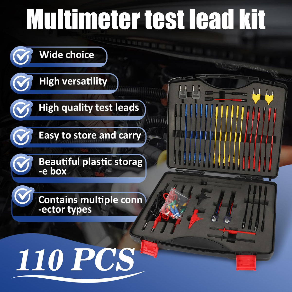110 Pcs Automotive Circuit Test Lead Kit with Black Carrying Case Q8484