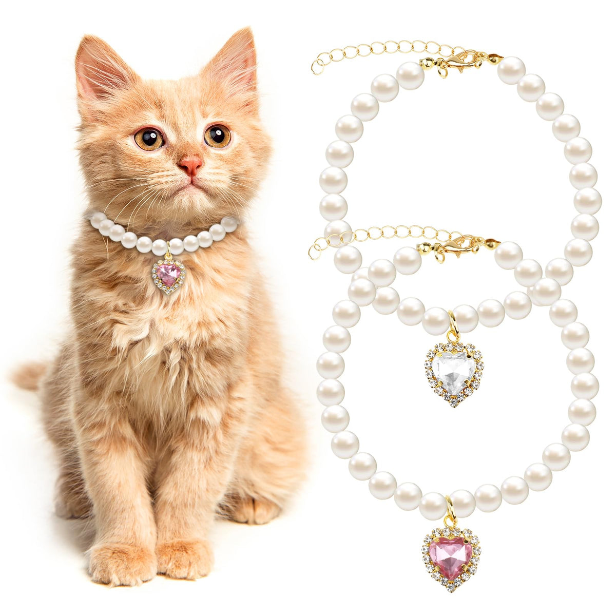 Pink White Pearl Cat Dog Collar M150500