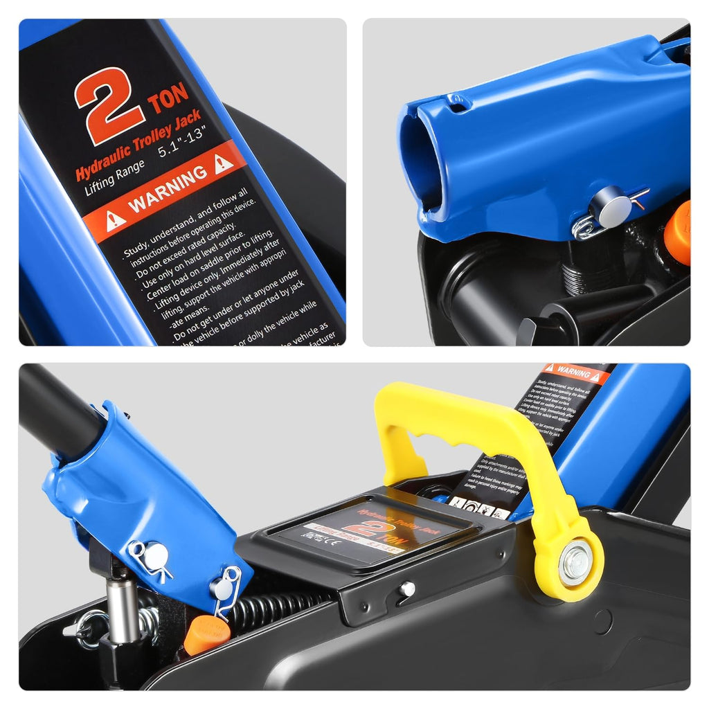 Low Profile Hydraulic Trolley Floor Jack with 2 Ratchet Jack Stands, 2 Ton Capacity, Blue D75166