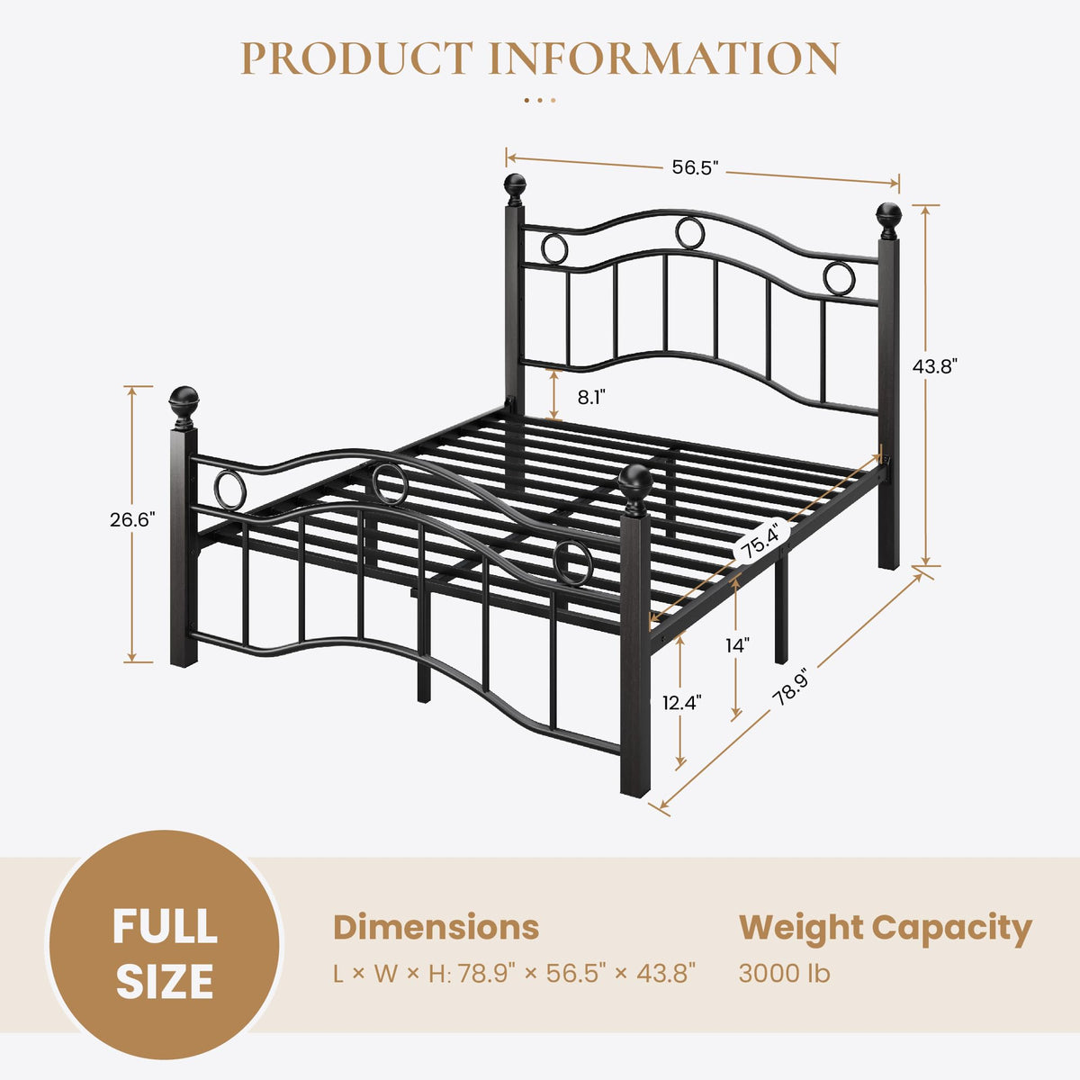 Full Size Black Metal Bed Frame U7848