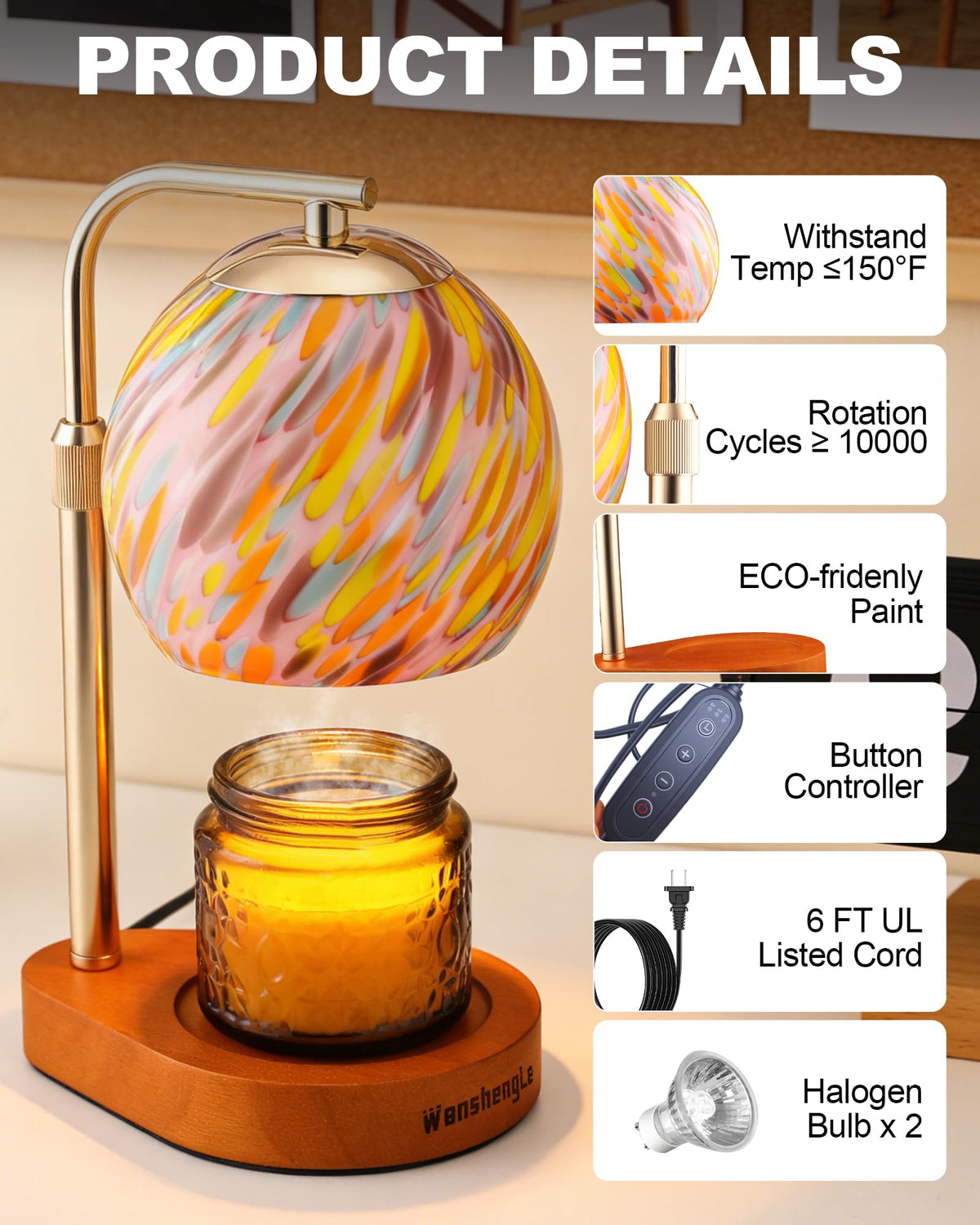 Stained Glass Candle Warmer Lamp with Adjustable Height K66544