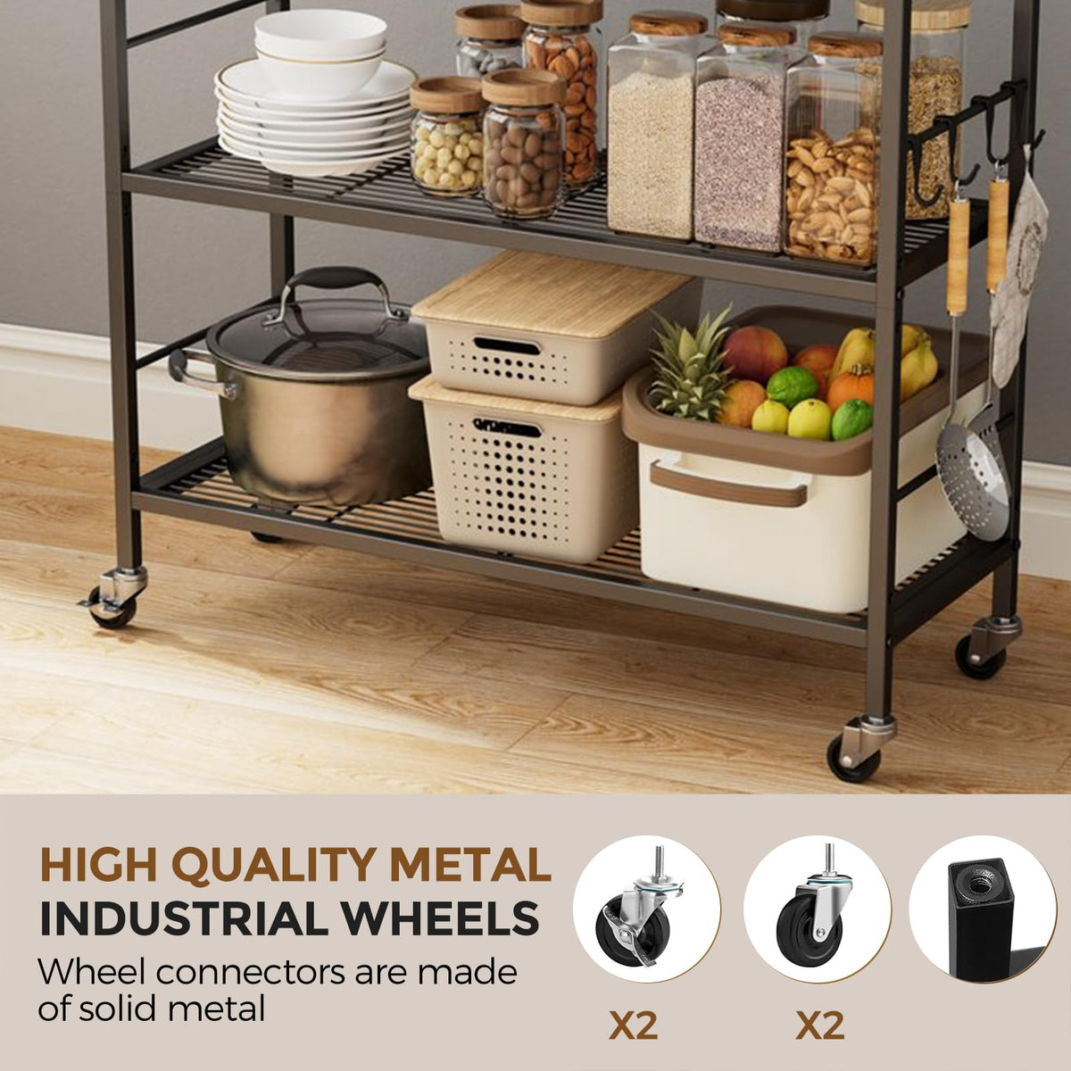 3-Tier Metal Storage Rack with Wheels, Mesh Shelving Unit, Black Z289107