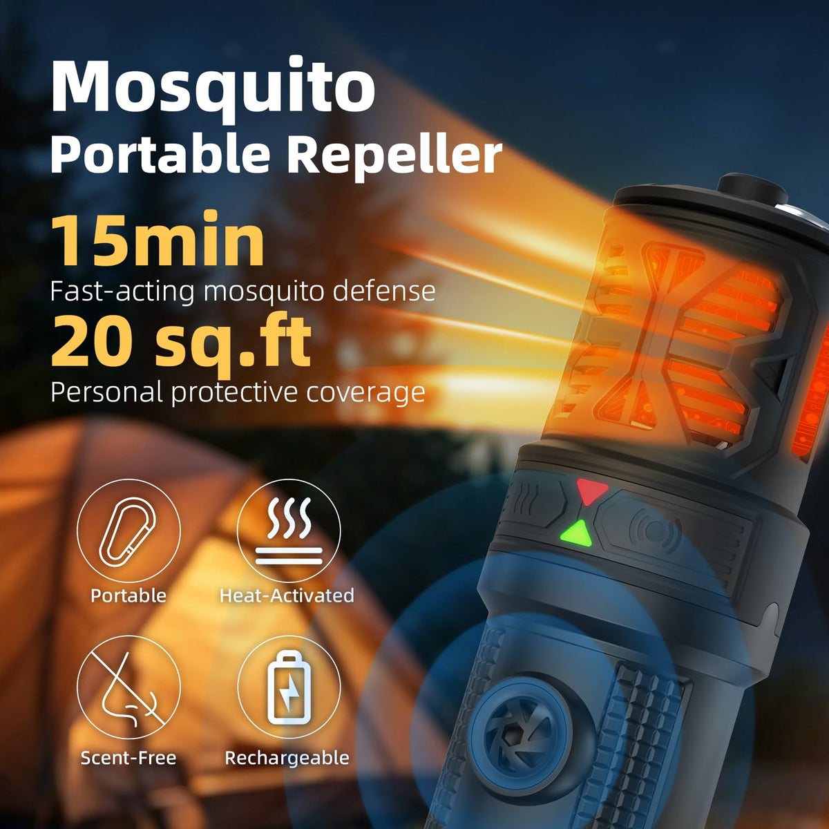 Portable Ultrasonic Mosquito Repeller with Carabiner Hook (6 Refills) L3119