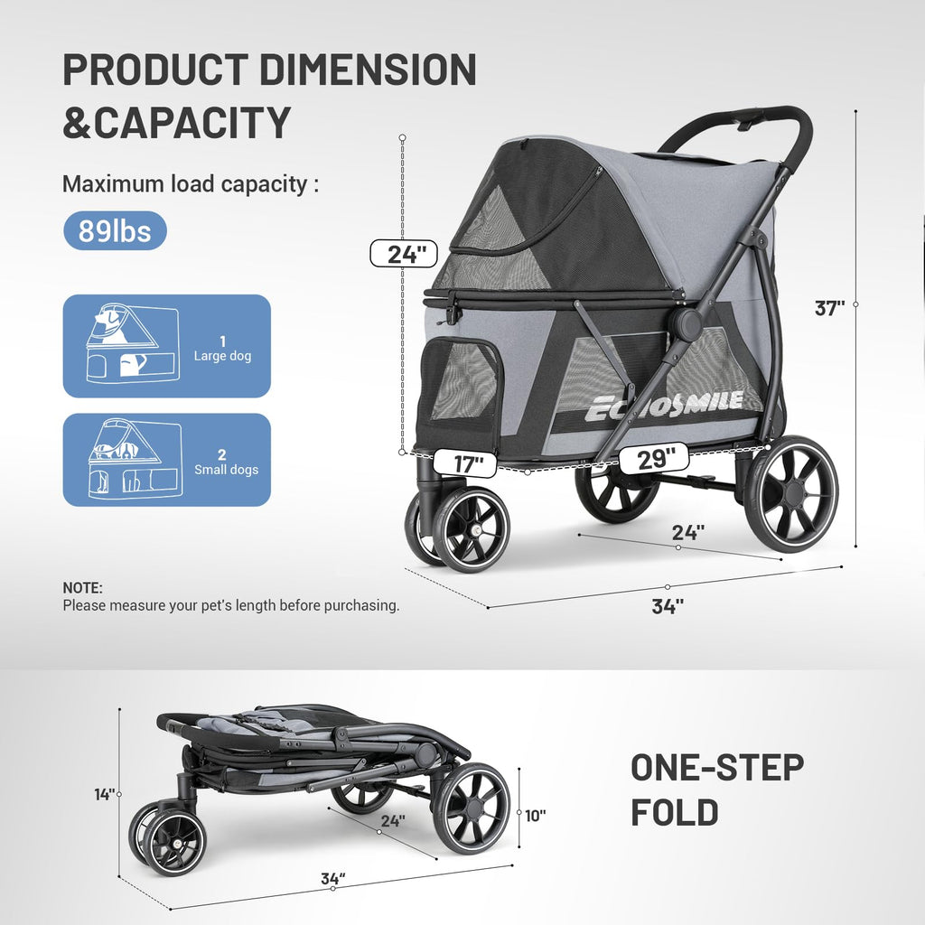 Foldable 3 Wheels Gray Dog Stroller N699
