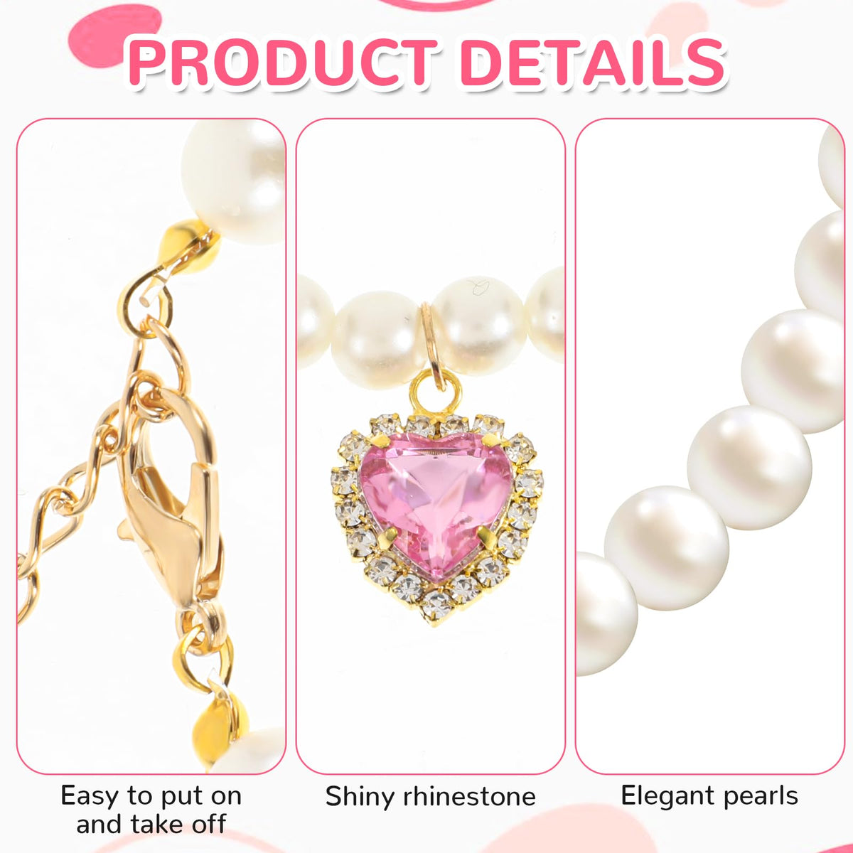 Pink White Pearl Cat Dog Collar M150500