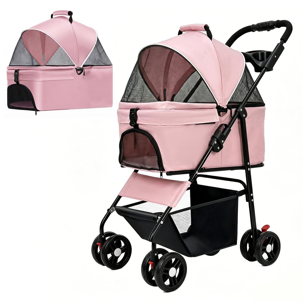 Pink Pet Stroller with Detachable Carrier L69209