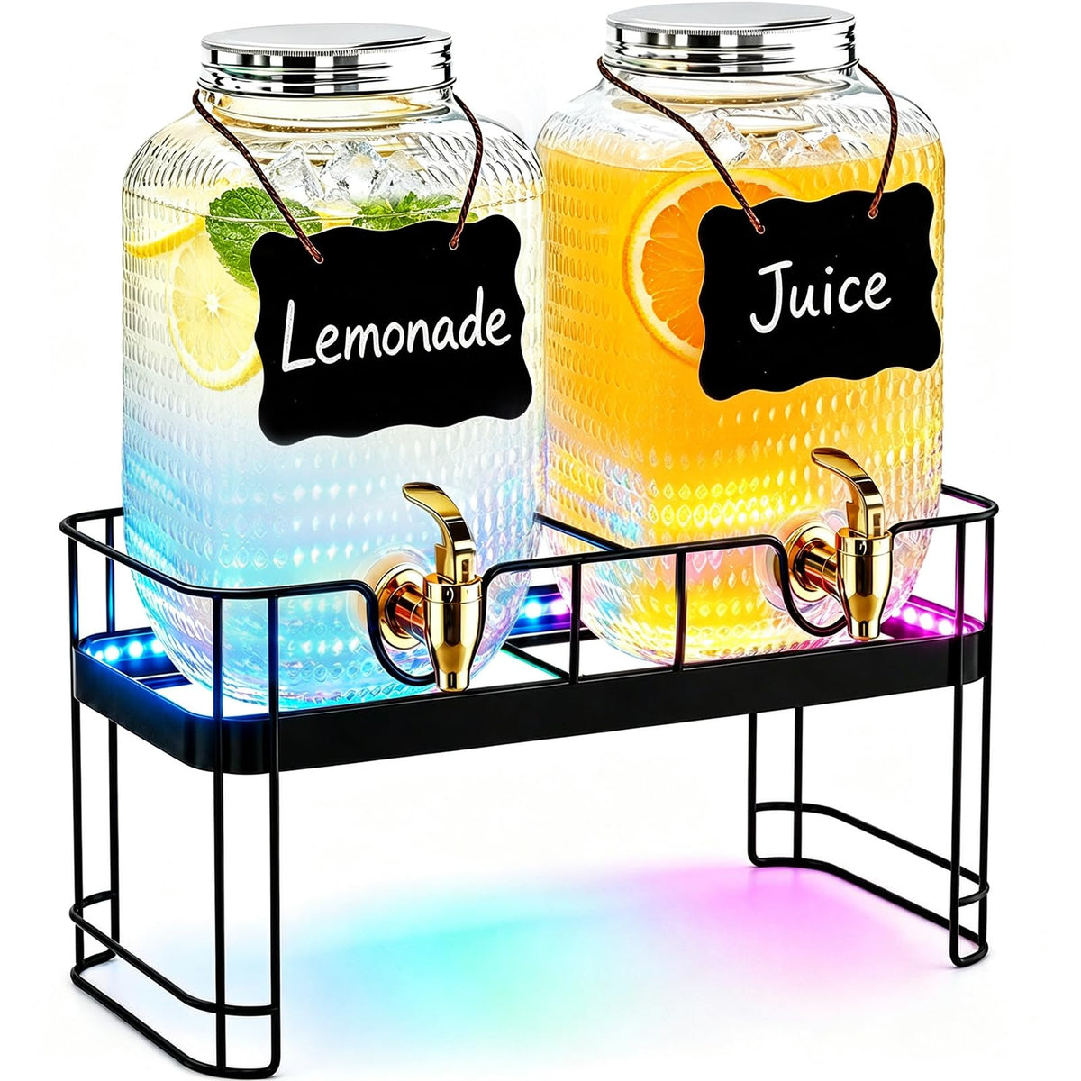 2 Pack 1 Gallon Glass Drink Dispensers with Stand F253