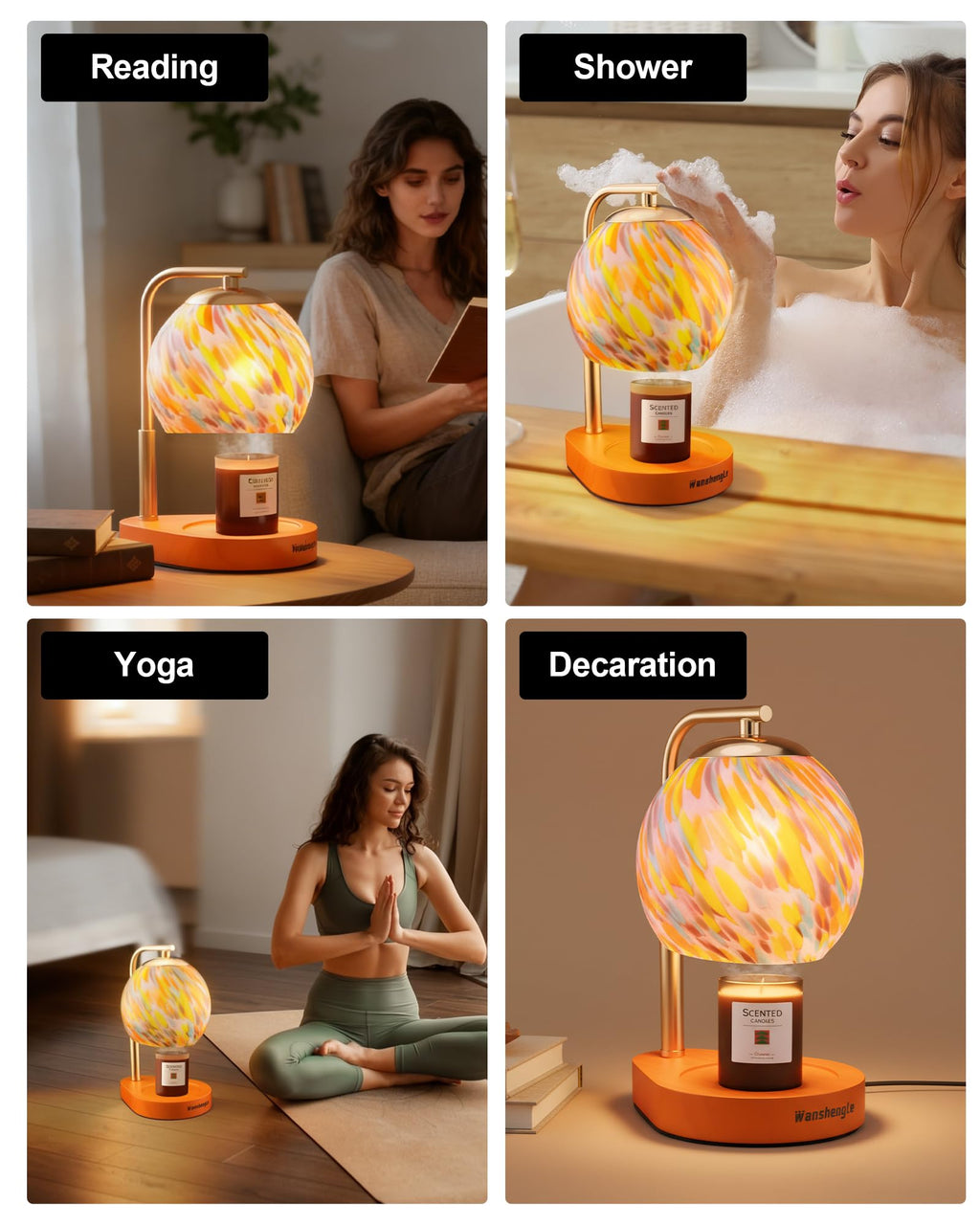 Stained Glass Candle Warmer Lamp with Adjustable Height K66544