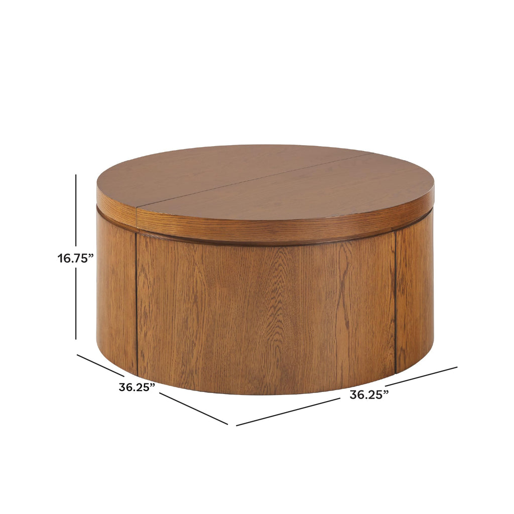 Solid Oak Wood Veneer Coffee Table with Storage, 36 Inch, Medium Brown Oak P22747