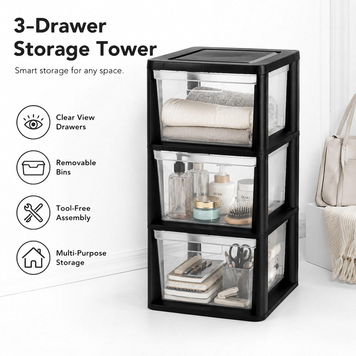 3-Drawer Plastic Storage Tower G896