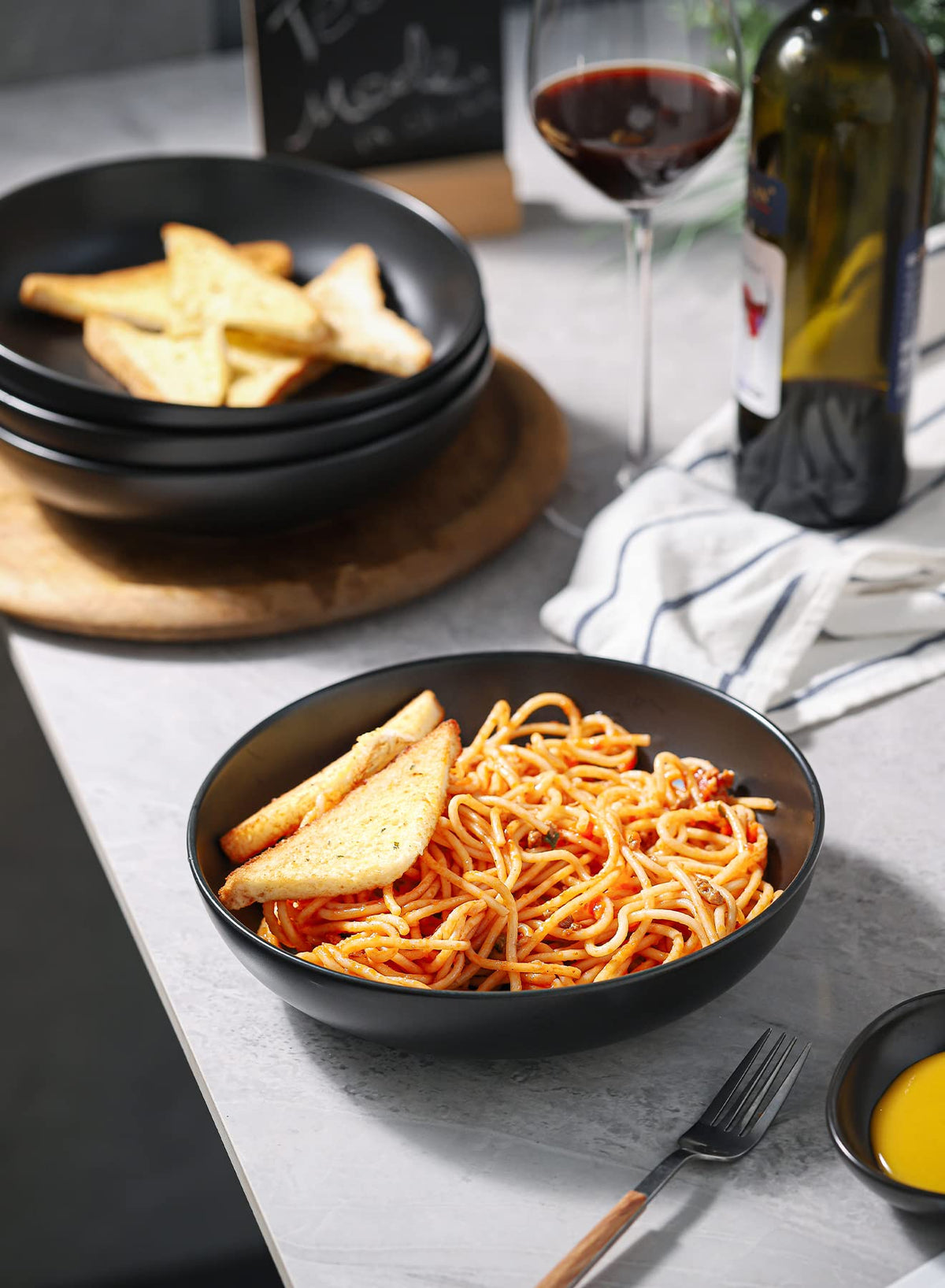 Matte Black Porcelain Pasta Bowls Set of 4 M457