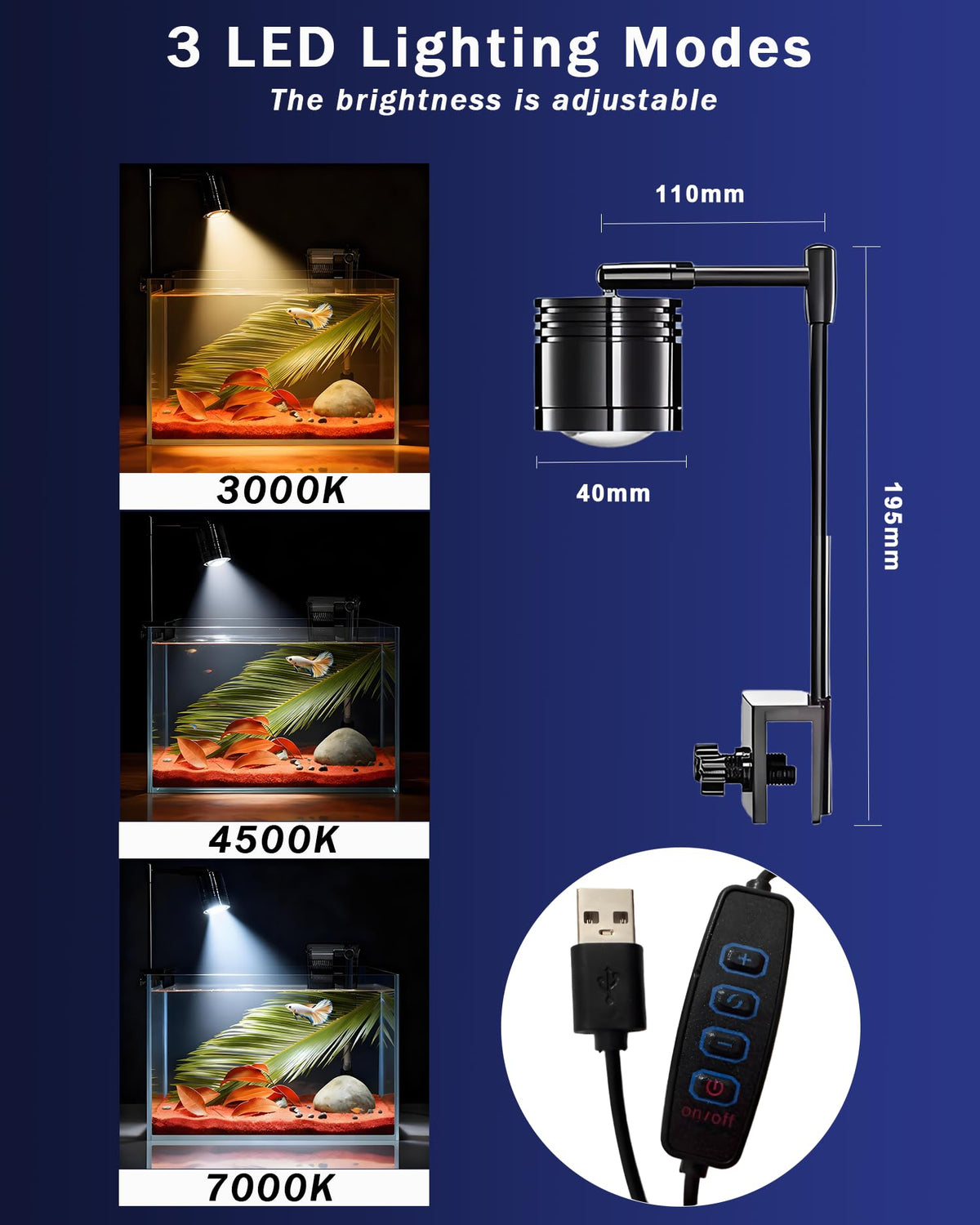 3 Gallon Ultra-Clear Glass Fish Tank with Filter and Led Light B756