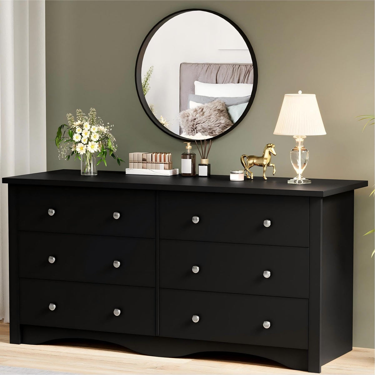 Black 6 Drawer Dresser L413