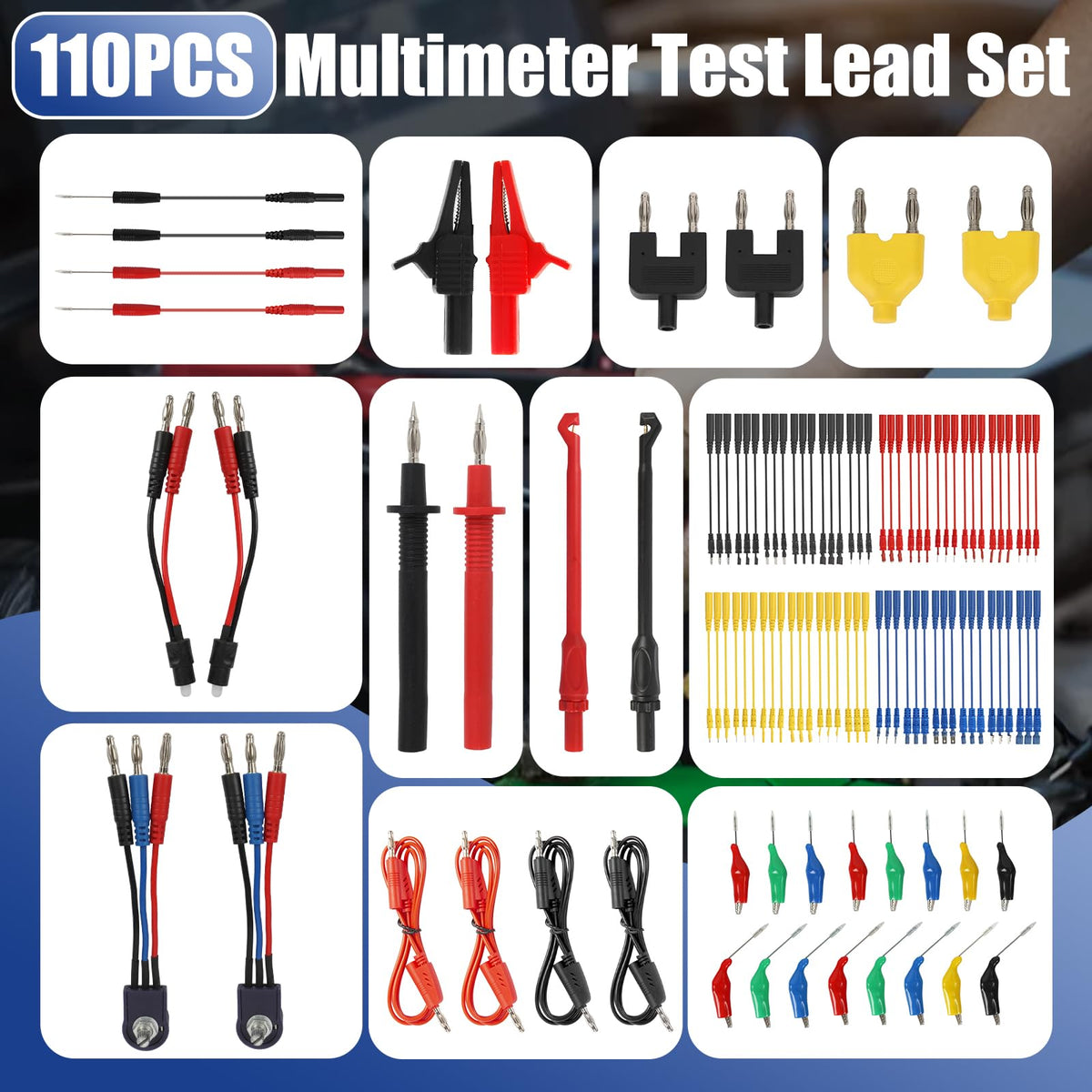 110 Pcs Automotive Circuit Test Lead Kit with Black Carrying Case Q8484