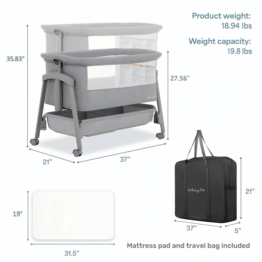 Foldable Portable Bassinet - Gray W241819