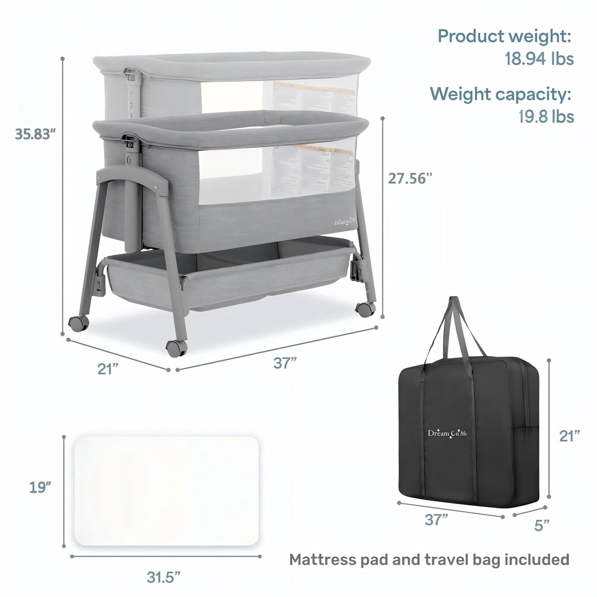 Foldable Portable Bassinet - Gray W241819