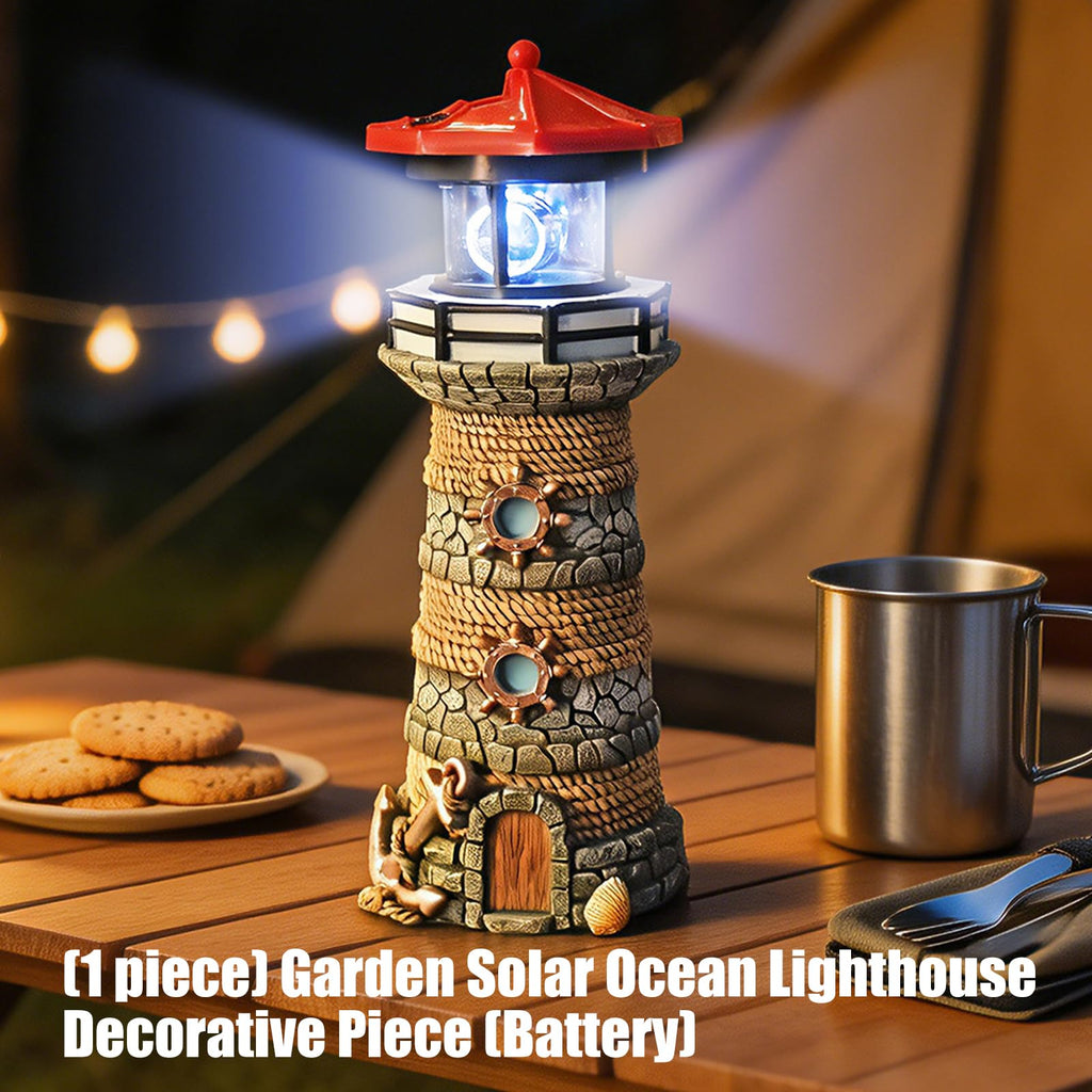 Solar Powered Resin Lighthouse Ornament W1379