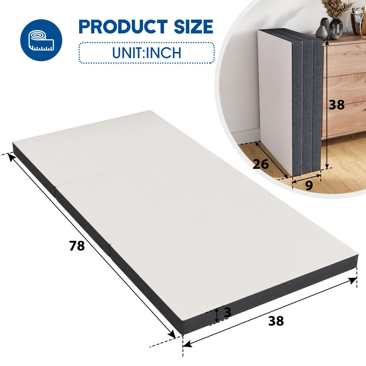 3 Inch Twin XL Tri Fold Memory Foam Mattress S98703