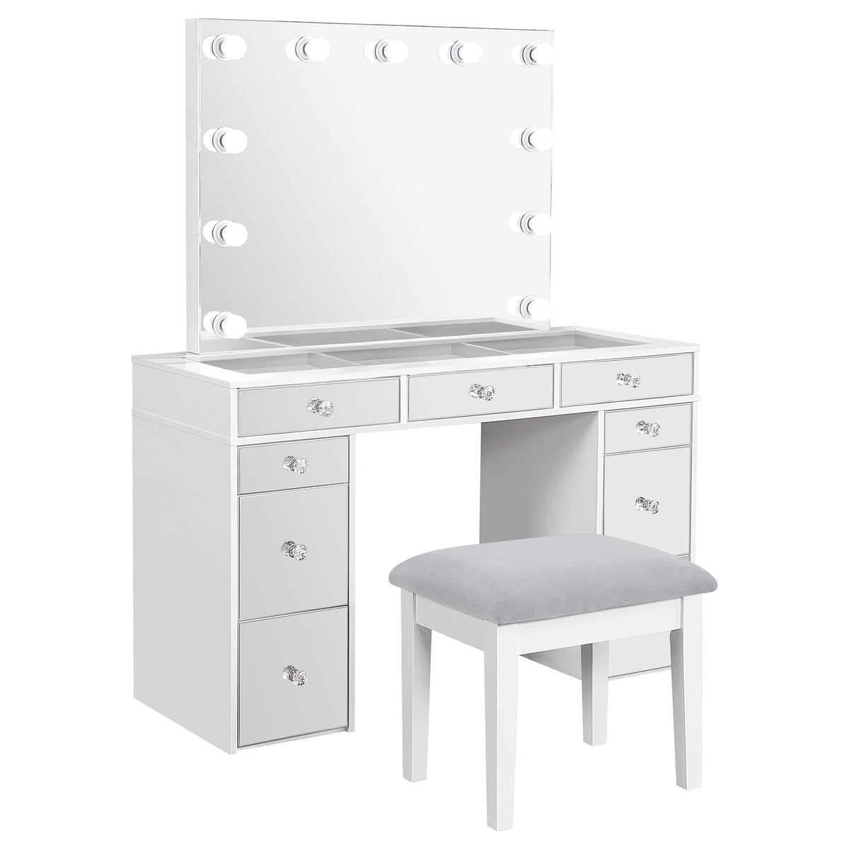 White Velvet 9-Drawer Vanity Table Set P884400