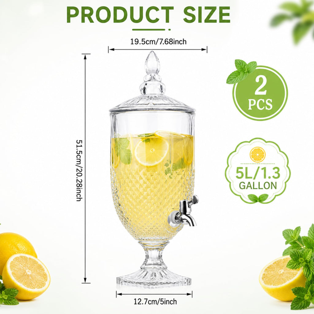 2 Pieces 1.3 Gallon Glass Drink Dispensers with Stand and Spigot I823767