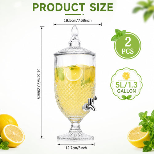 2 Pieces 1.3 Gallon Glass Drink Dispensers with Stand and Spigot I823767