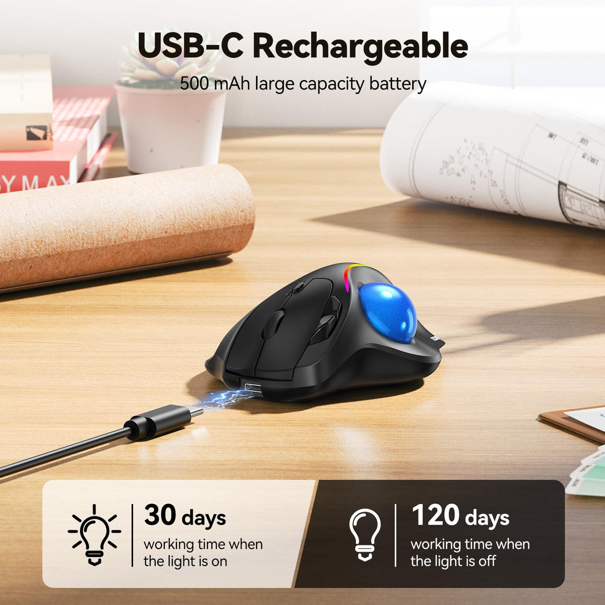 Wireless Bluetooth Ergonomic Trackball Mouse Z359