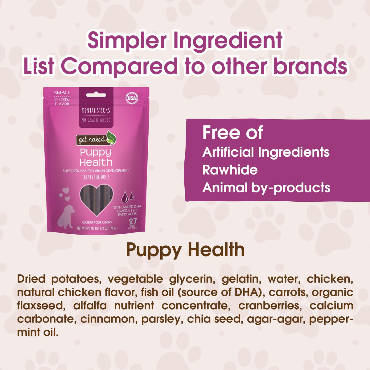 Grain-Free Dental Chew Sticks for Puppies, 6.2 oz N652