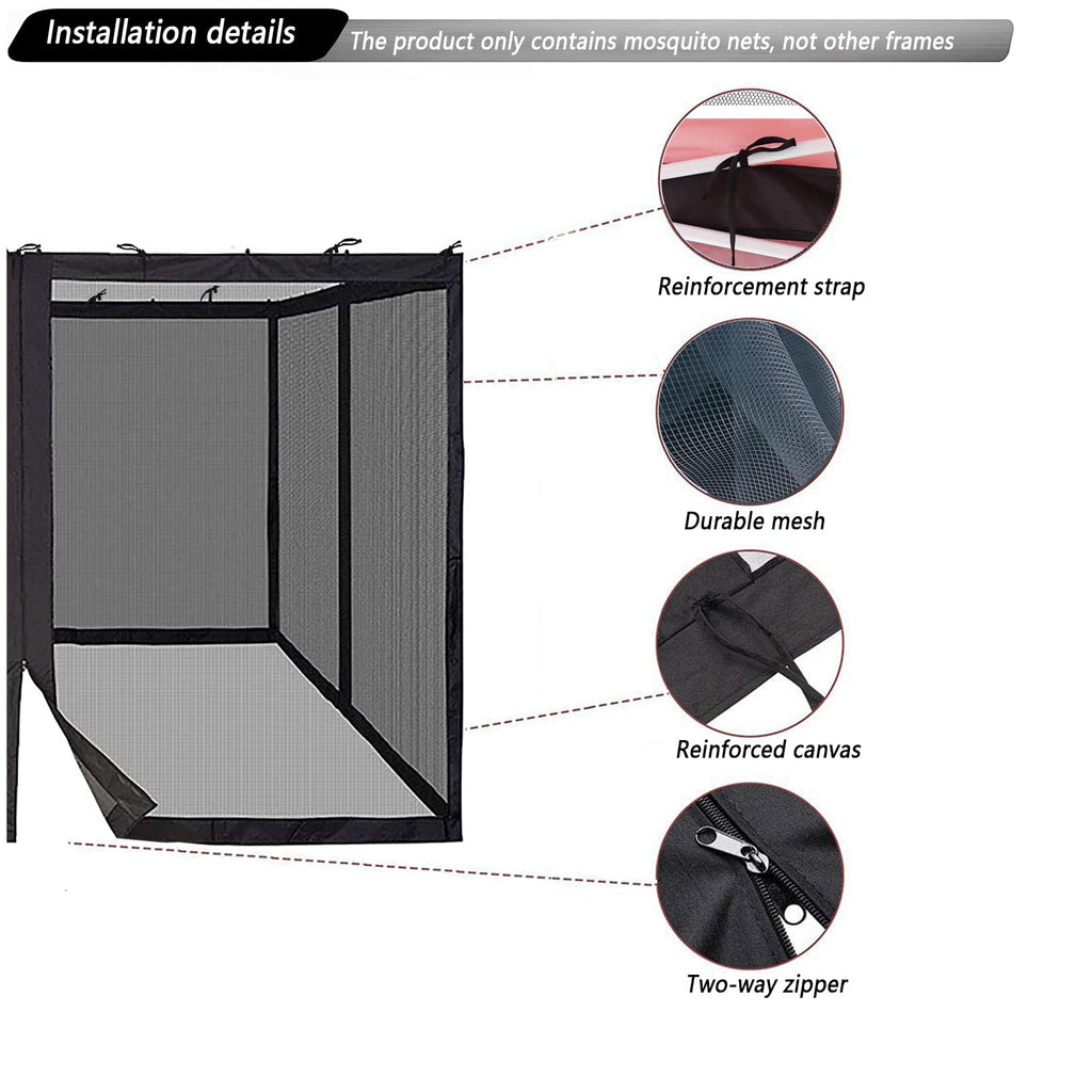 10x10 Black Replacement Mosquito Netting Sidewall Screen with Zipper I285044
