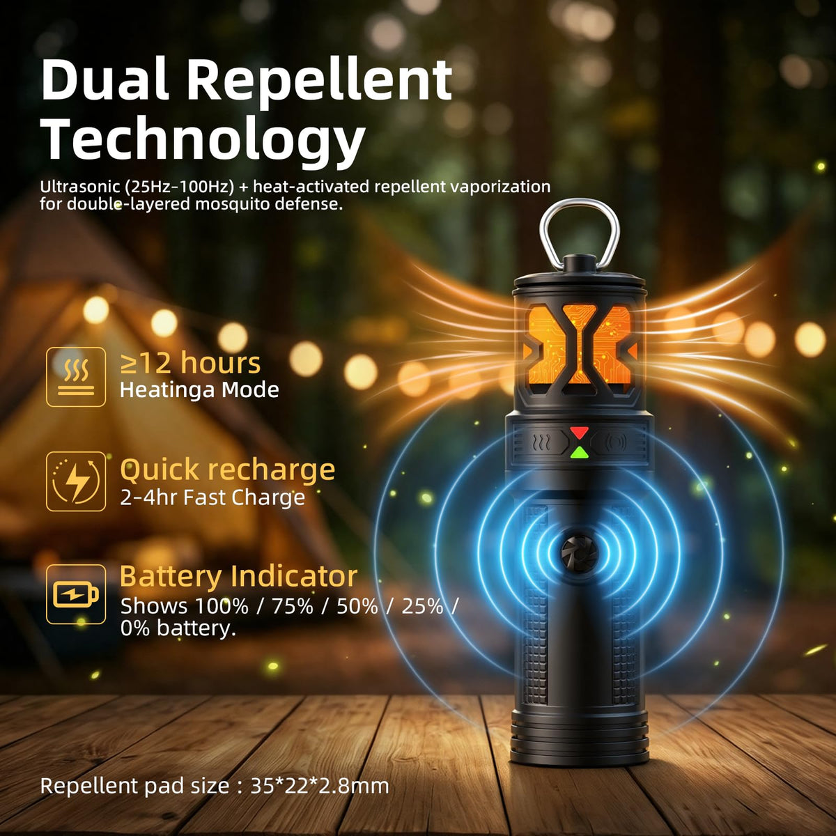 Portable Ultrasonic Mosquito Repeller with Carabiner Hook (6 Refills) L3119