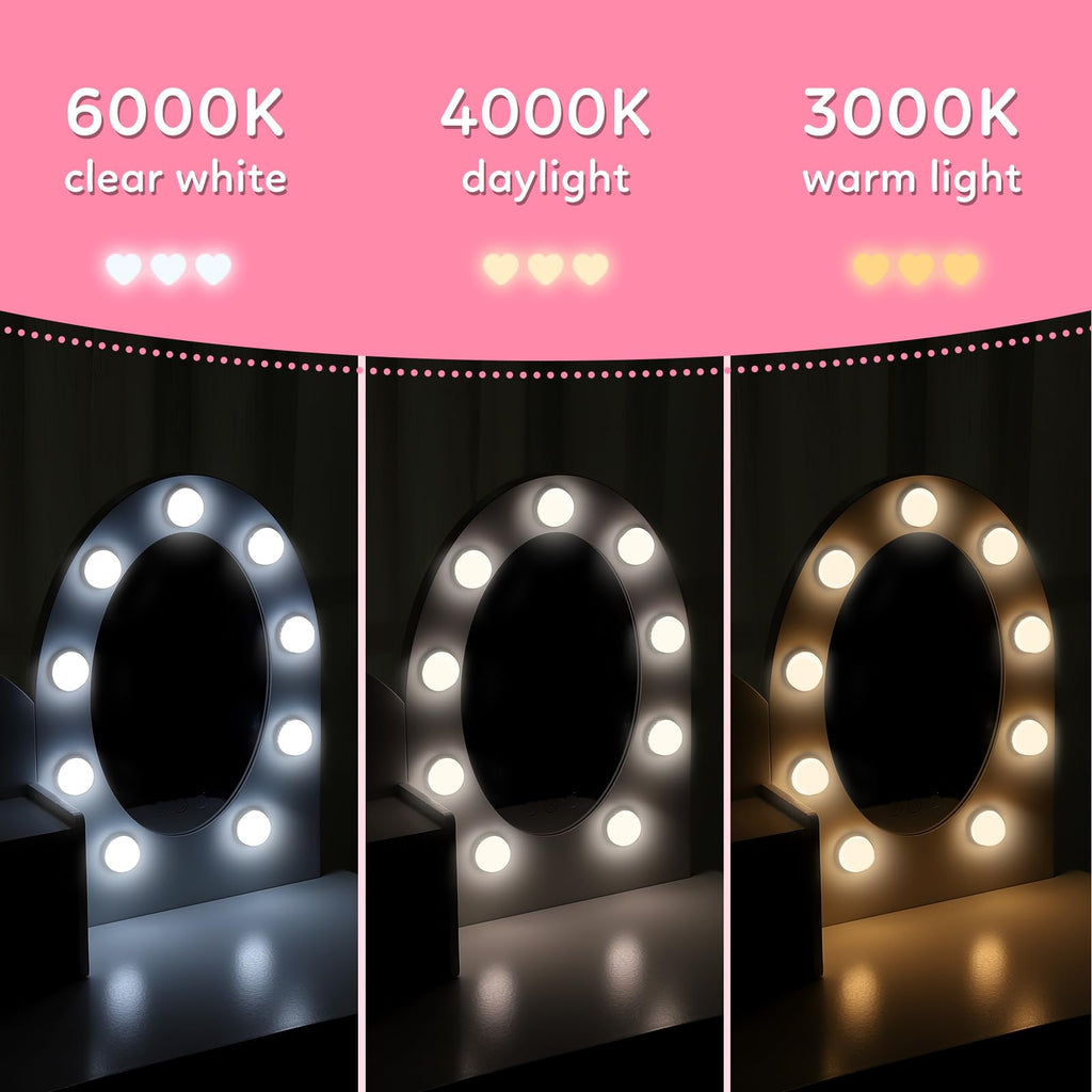 White Kids Vanity Table with LED Mirror & Stool Q838