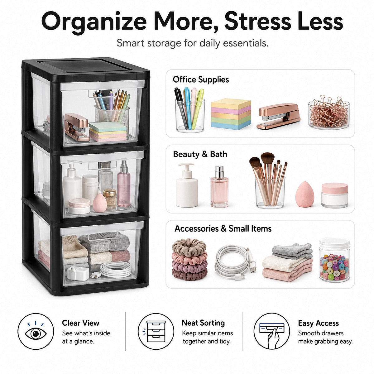 3-Drawer Plastic Storage Tower G896
