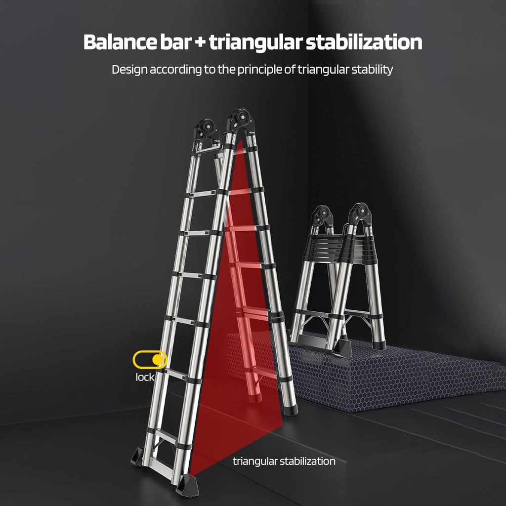 Telescoping Ladder with Locking Mechanism, Heavy Duty Aluminum 330 lbs J957505