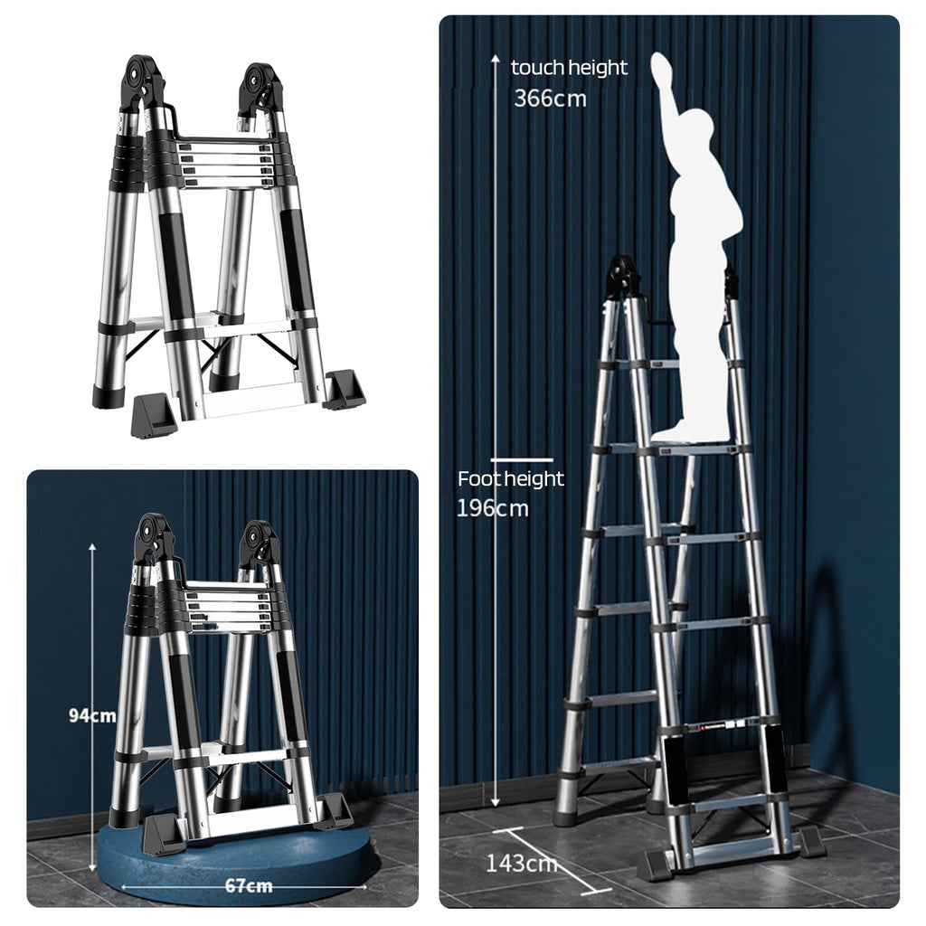 Telescoping Ladder with Locking Mechanism, Heavy Duty Aluminum 330 lbs J957505