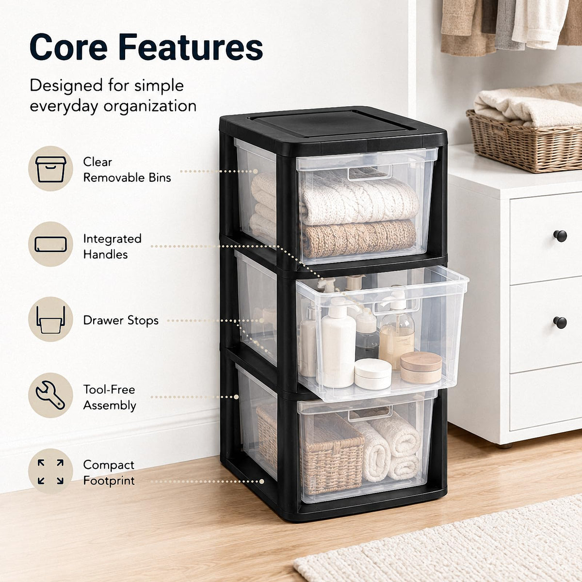 3-Drawer Plastic Storage Tower G896