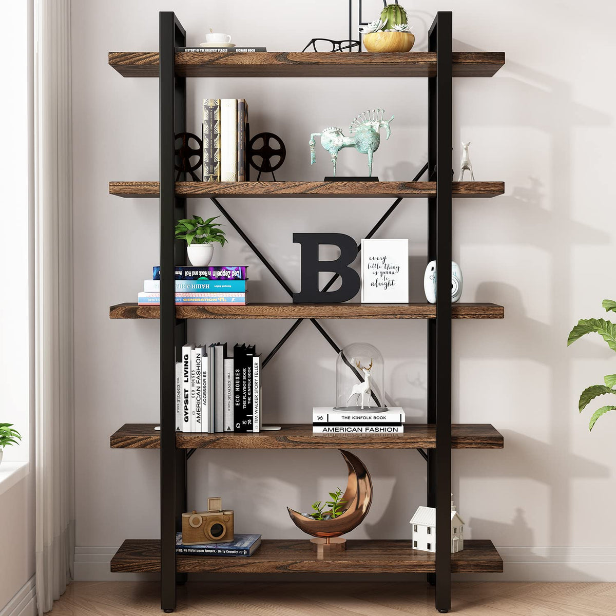 5-Tier Solid Wood and Metal Bookcase R988416
