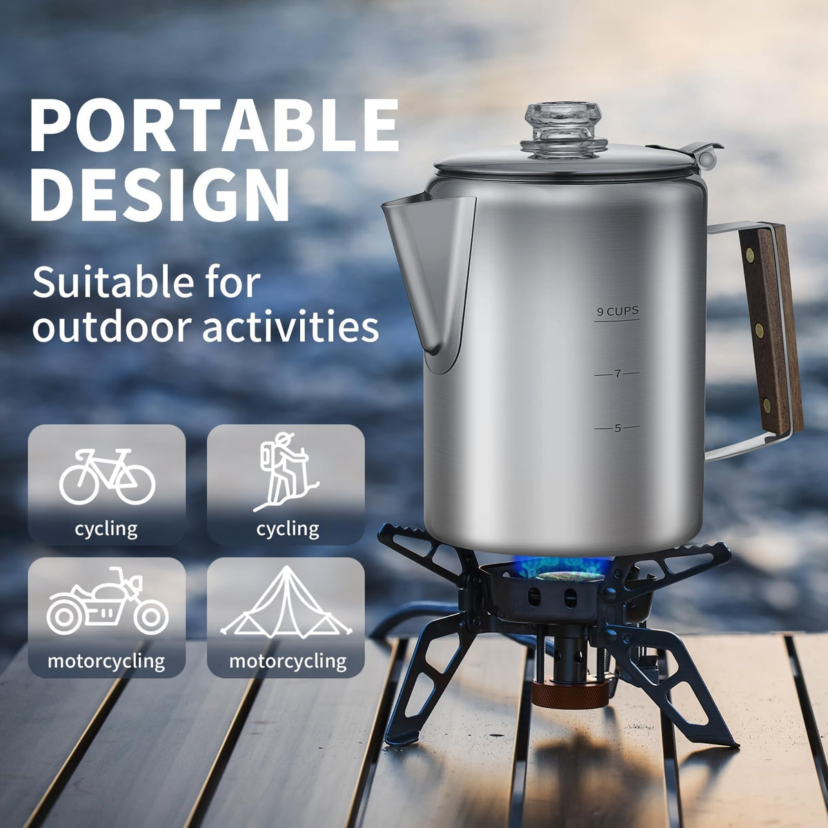 9 Cups Stainless Steel Coffee Percolator with 100pcs Coffee Filters D72194