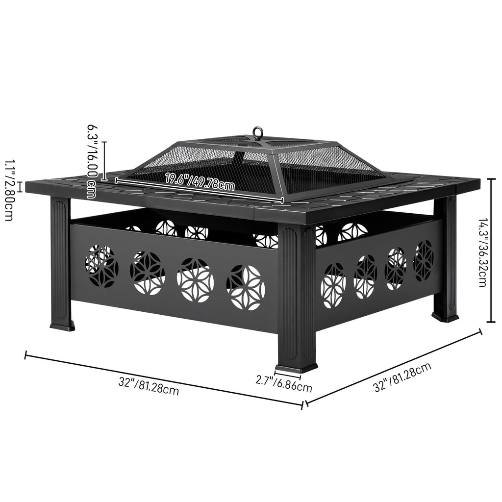 32 Inch Square Wood Burning Fire Pit Table U338071