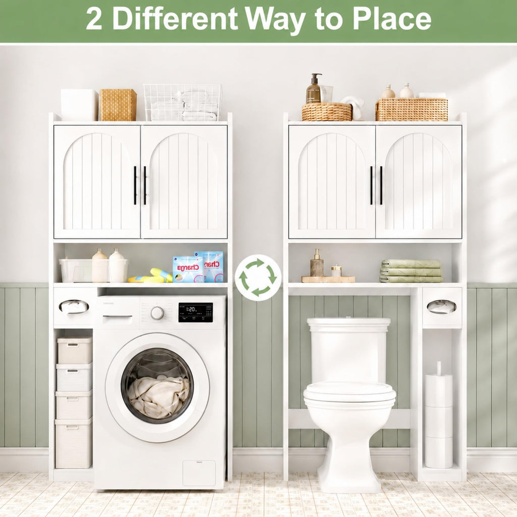 34" Over the Toilet Storage Cabinet with Arched Doors, White O536