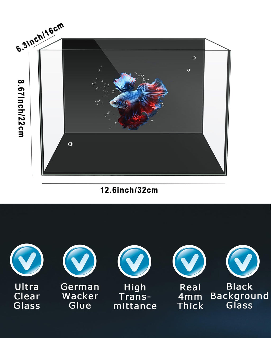 3 Gallon Ultra-Clear Glass Fish Tank with Filter and Led Light B756