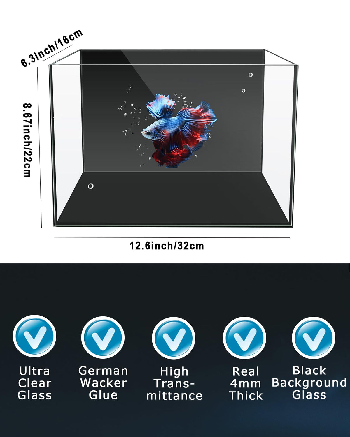 3 Gallon Ultra-Clear Glass Fish Tank with Filter and Led Light B756