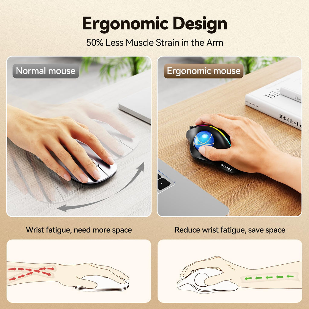 Wireless Bluetooth Ergonomic Trackball Mouse Z359