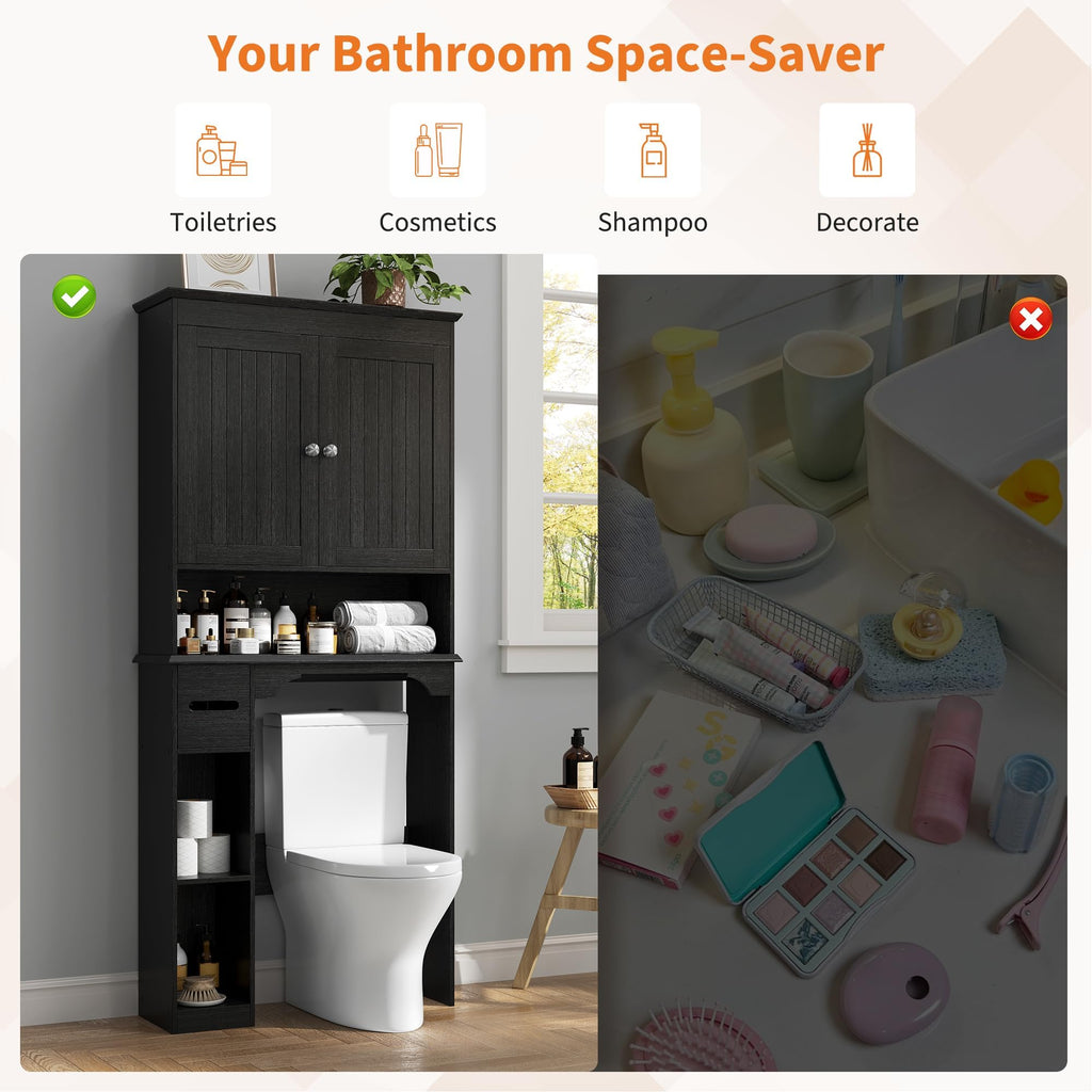 30" Over Toilet Storage Cabinet with Toilet Paper Box, Black M49334