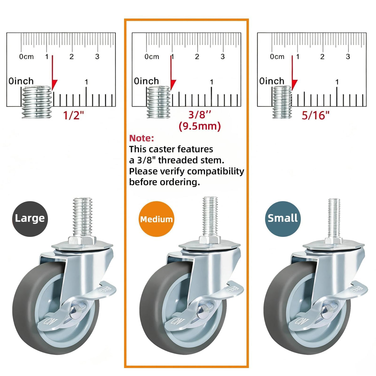 Set of 4 Stem Casters with Brake G304321