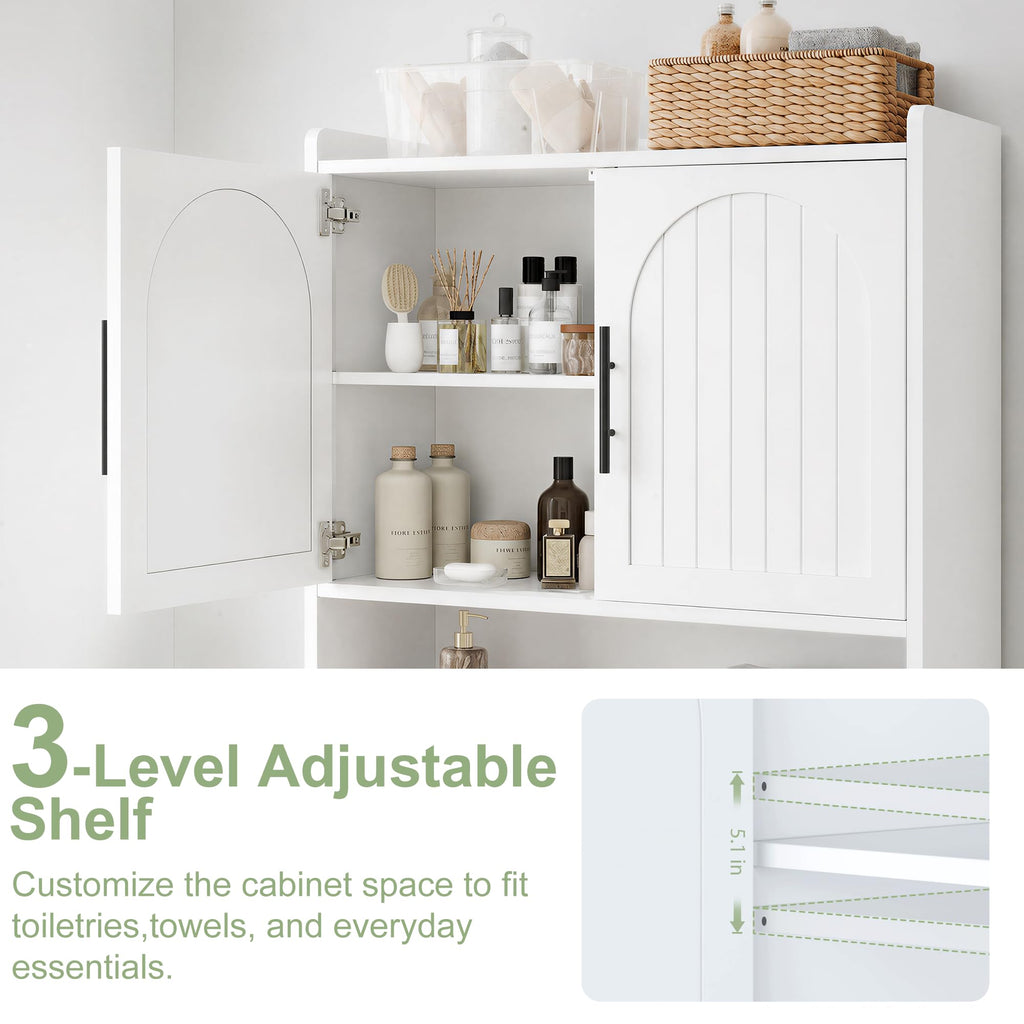 34" Over the Toilet Storage Cabinet with Arched Doors, White O536