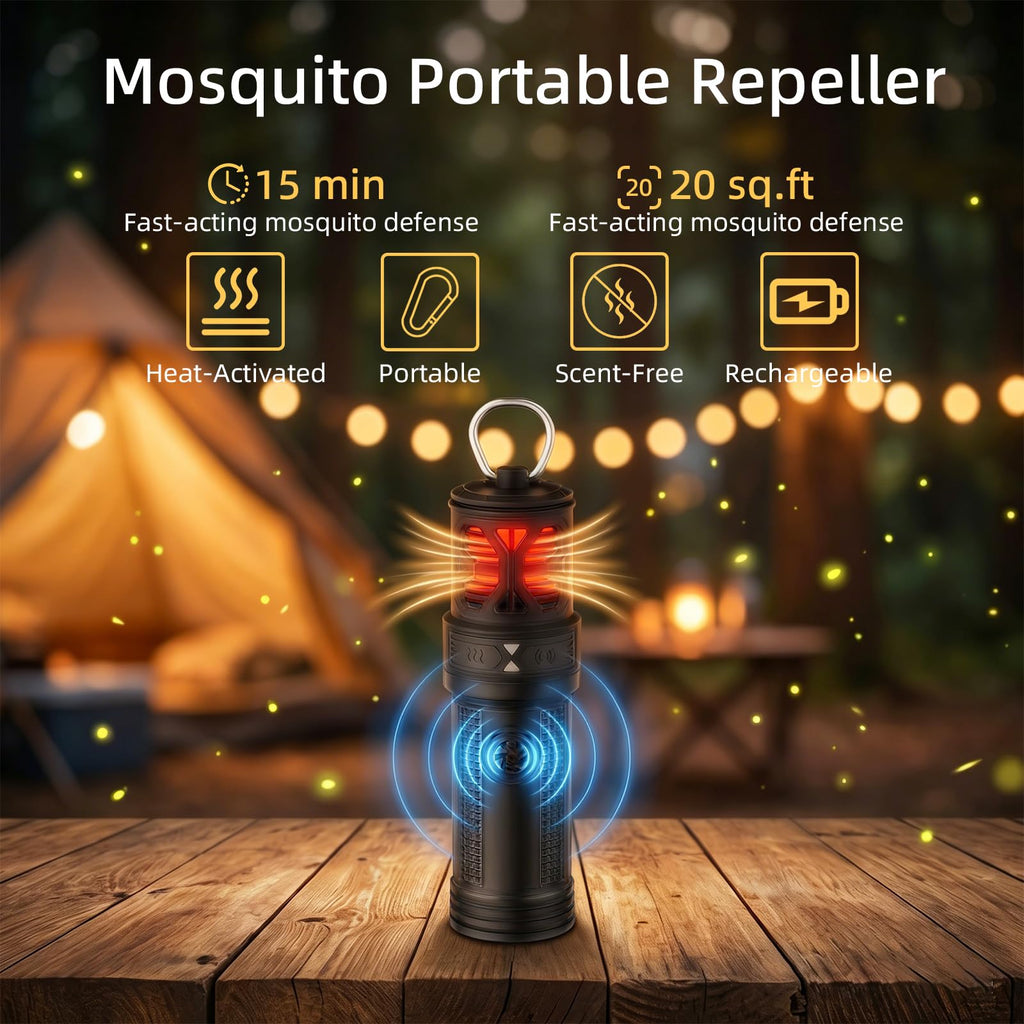 Portable Ultrasonic Mosquito Repeller with Carabiner Hook (6 Refills) L3119