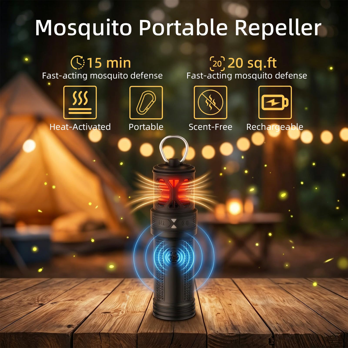 Portable Ultrasonic Mosquito Repeller with Carabiner Hook (6 Refills) L3119