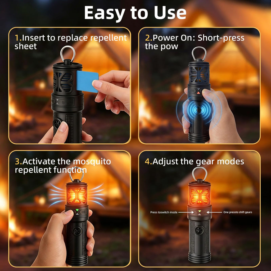 Portable Ultrasonic Mosquito Repeller with Carabiner Hook (6 Refills) L3119
