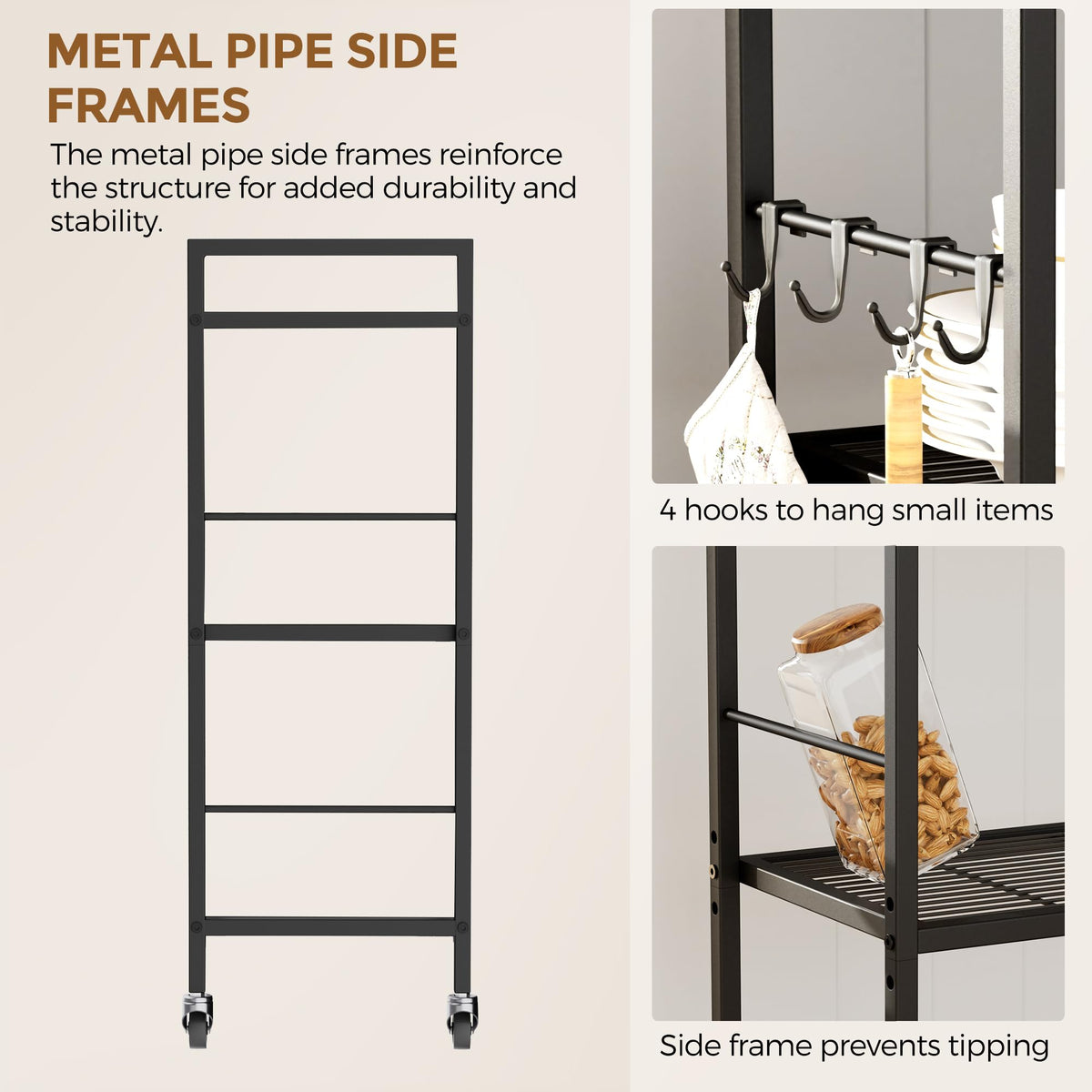 3-Tier Metal Storage Rack with Wheels, Mesh Shelving Unit, Black Z289107