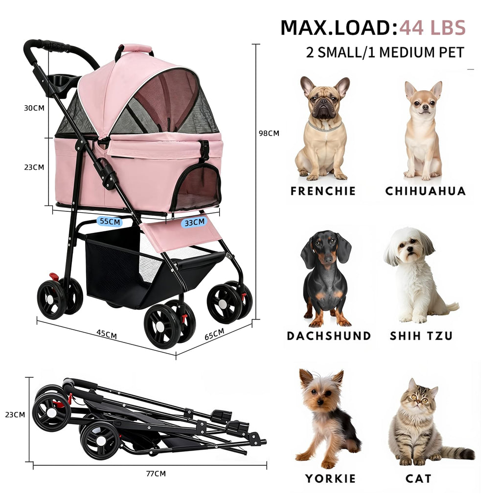 Pink Pet Stroller with Detachable Carrier L69209