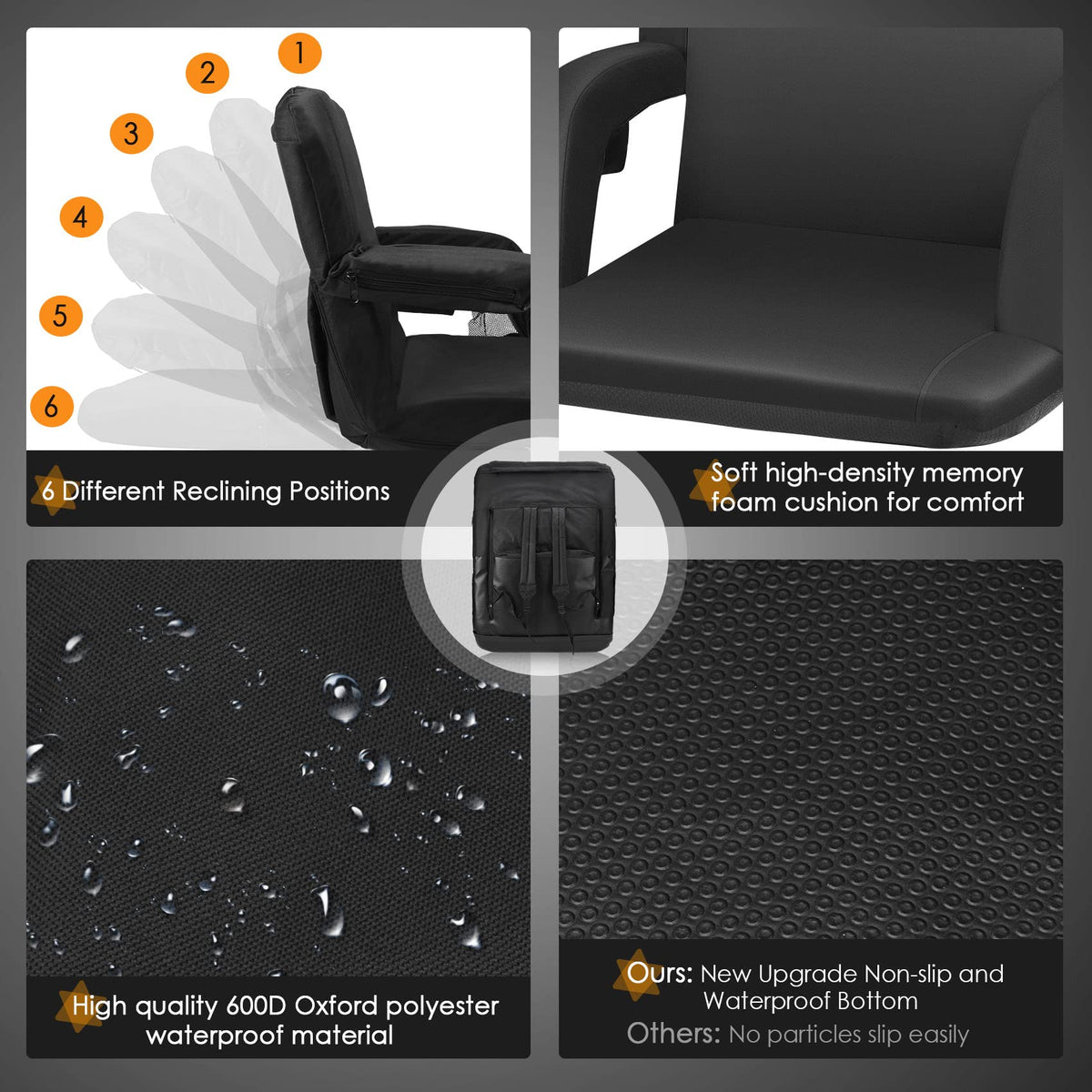 Heated Stadium Seats for Bleachers with Back Support, Black E12105